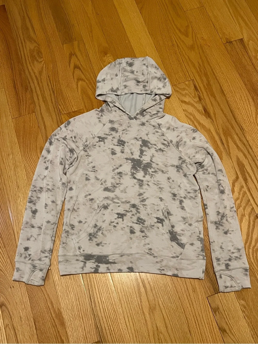 Athleta Girl In Your Element Gray and White Tie-Dye Hoodie
